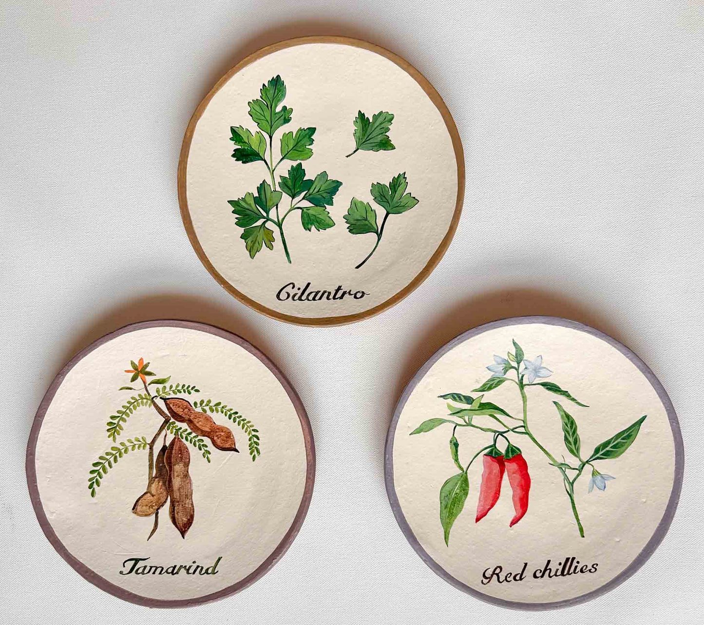 Indian Herbs themed wall decor painted plates Set of 3