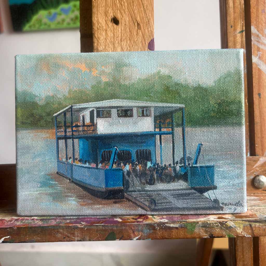 Ferry Ride, Goa 7” x 5” Acrylic on canvas