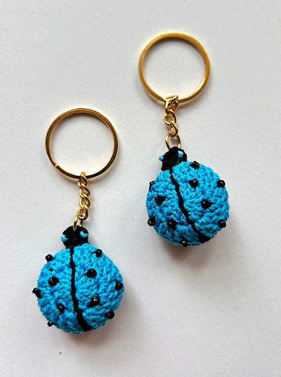 Blue lady Bug Crochet Keychain