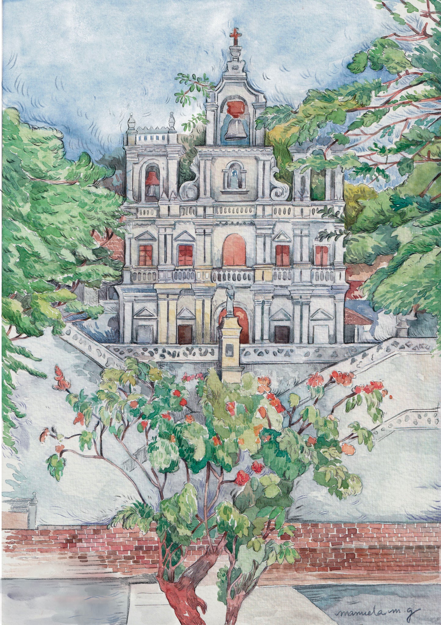 Panjim church watercolor artwork