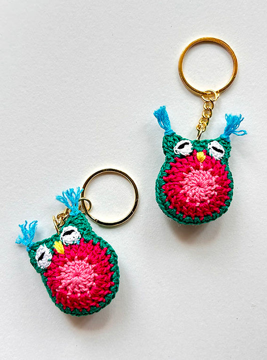 Sleepy Owl Crochet Keychain