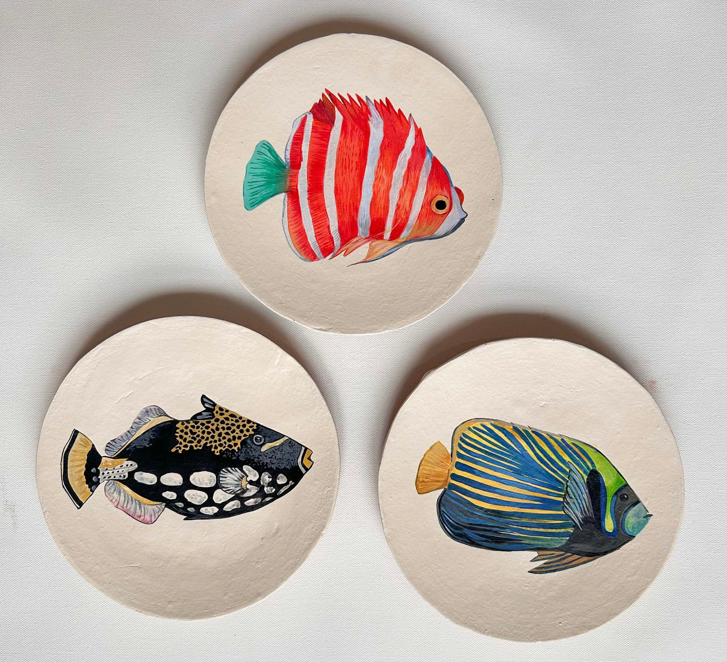 Vibrant Fish themed wall decor painted plates Set of 3