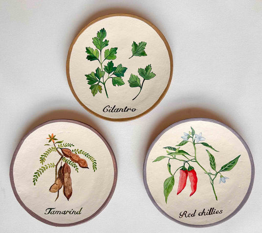 Indian Herbs themed wall decor painted plates Set of 3