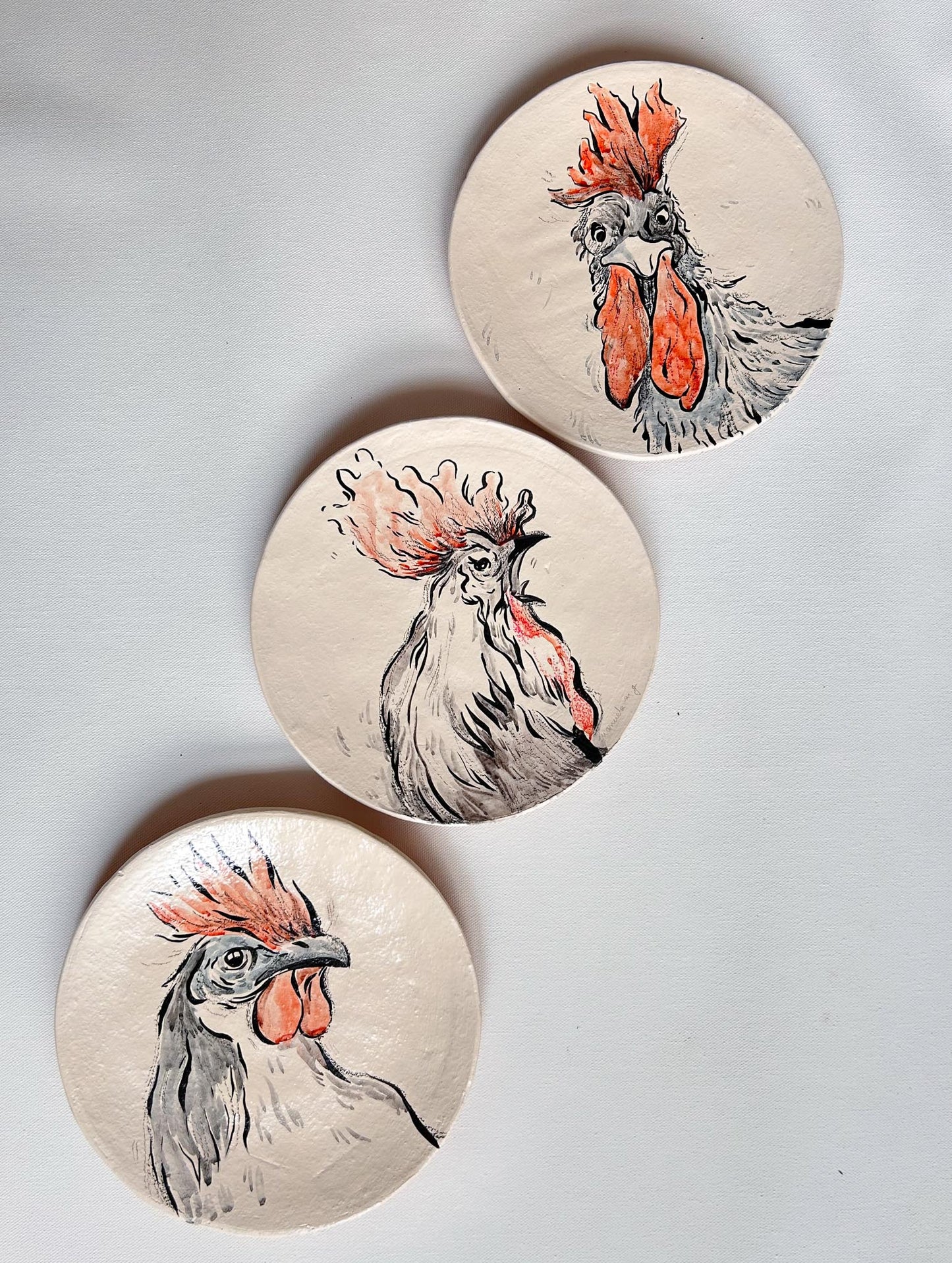 Goan Rooster wall decor hand-painted plates Set of 3