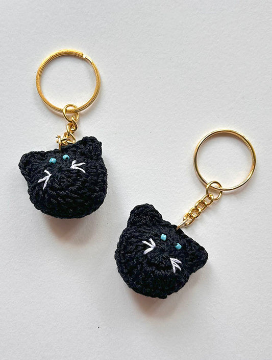 Black Cat Crochet Keychain